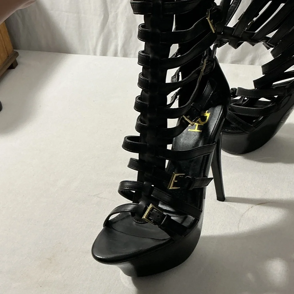 FRH Black Strappy Gladiator Platform Stiletto Heels